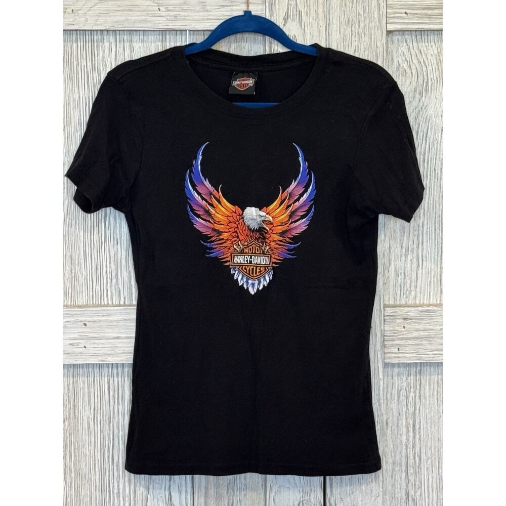 Harley Davidson Womens Medium Black Shirt Bald Eagle Korea Soeul